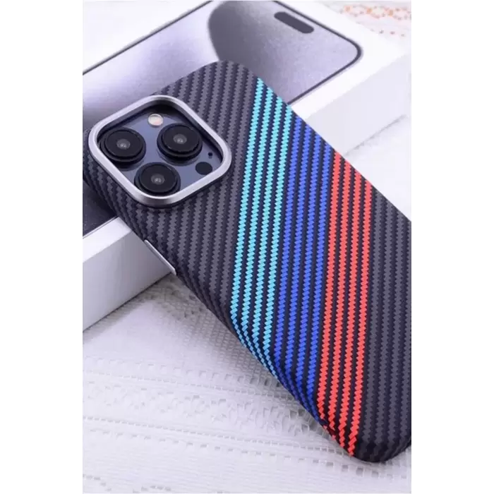 16 Pro Karbon Fiber Metal Kamera Korumalı Kılıf İnce Sert Magsafe Arka Kapak Koruma Siyah Mor Kahve