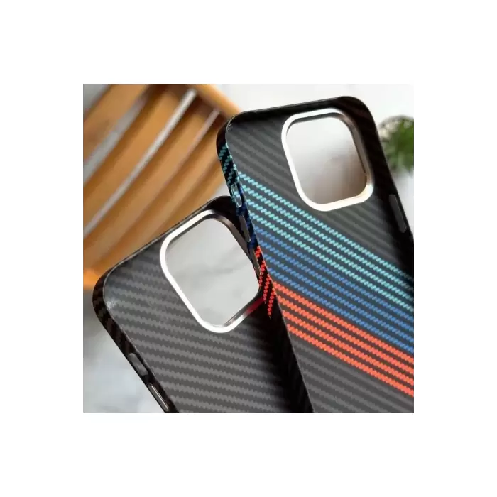 16 Pro Karbon Fiber Metal Kamera Korumalı Kılıf İnce Sert Magsafe Arka Kapak Koruma Siyah Mor Kahve