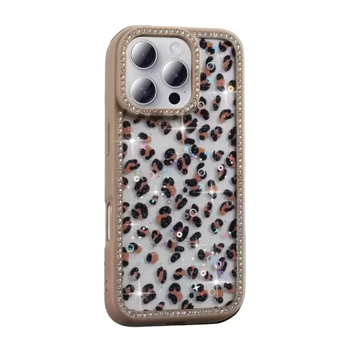 Apple İphone 16 Pro Kılıf Taşlı Simli Kenarları Silikon Parıltılı Azra Kapak Telefon Kılıfı Kamera Korumalı Yıldız&Kelebek Desenleriyle