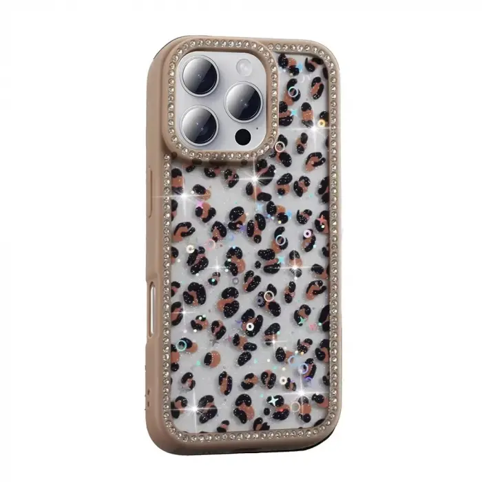 Apple İphone 16 Pro Kılıf Taşlı Simli Kenarları Silikon Parıltılı Azra Kapak Telefon Kılıfı Kamera Korumalı Yıldız&Kelebek Desenleriyle