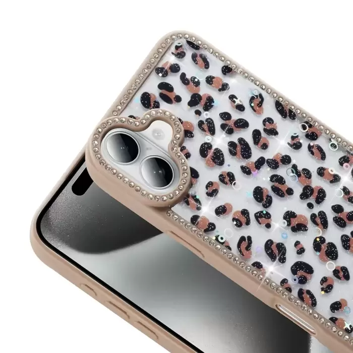 Apple İphone 16 Kılıf Taşlı Simli Kenarları Silikon Parıltılı Azra Kapak Telefon Kılıfı Kamera Korumalı Yıldız&Kelebek Desenleriyle
