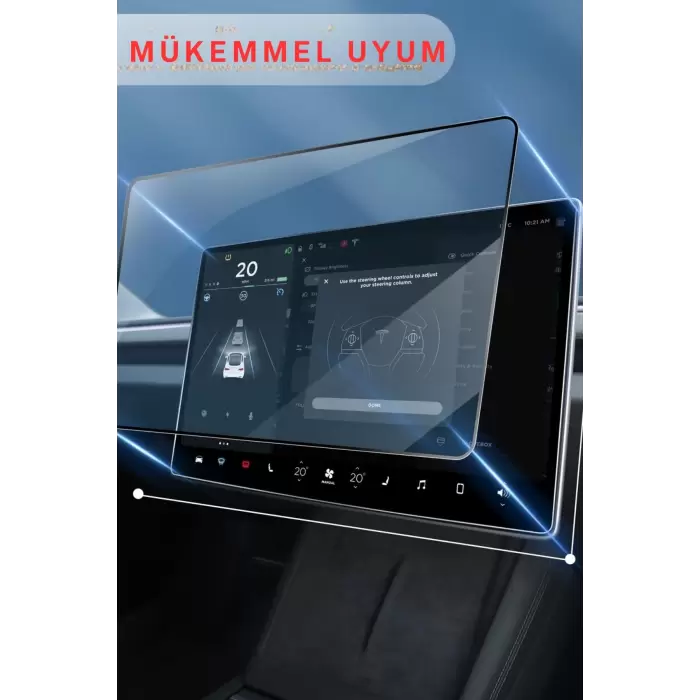 Tesla Model Y Juniper 2025 Parmak İzi Önleyici Nano Ekran Koruyucu Ön ve Yolcu Ekranı İçin 2in1 (Ön 15,4/Arka 8) Dokunmatik Ekran Temperli Cam Koruyucu