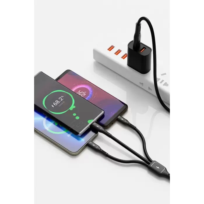 60W Link Type-C Süper Fast PD Şarj Kablosu 3in1 iPhone Samsung Xiaomi Huawei Hızlı Şarj Data USB Kablo Kopmayan Sağlam Halat Örgülü 1.2m