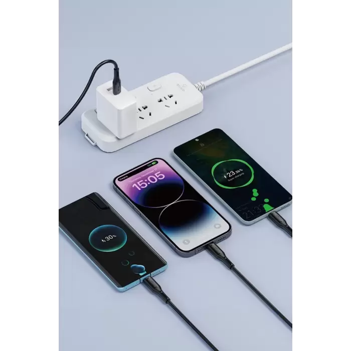 60W Link Type-C Süper Fast PD Şarj Kablosu 3in1 iPhone Samsung Xiaomi Huawei Hızlı Şarj Data USB Kablo Kopmayan Sağlam Halat Örgülü 1.2m