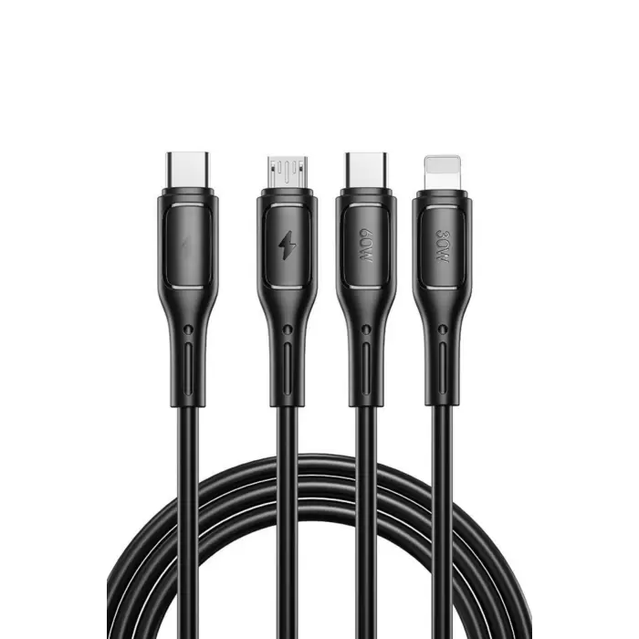60W Link Type-C Süper Fast PD Şarj Kablosu 3in1 iPhone Samsung Xiaomi Huawei Hızlı Şarj Data USB Kablo Kopmayan Sağlam Halat Örgülü 1.2m