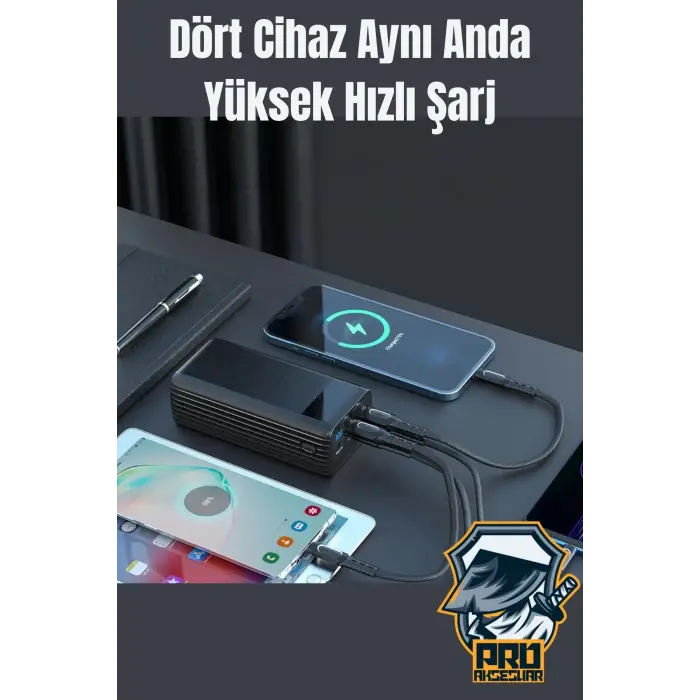 40000 Mah Powerbank 4 Çıkışlı Taşınabilir LCD Göstergeli 22.5W Pd Hızlı Çoklu Şarj Cihazı  - iPhone, Samsung, Xiaomi Tam Uyum