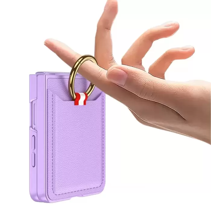 Samsung Galaxy Z Flip 7 Kılıf Yüzüklü Kartlıklı Kapak Kıpta - Şık Koruma, Kredi Kart Yuvası, Stand Özelliği