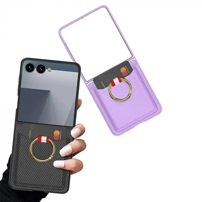 Samsung Galaxy Z Flip 7 Kılıf Yüzüklü Kartlıklı Kapak Kıpta - Şık Koruma, Kredi Kart Yuvası, Stand Özelliği