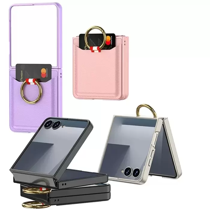 Samsung Galaxy Z Flip 7 Kılıf Yüzüklü Kartlıklı Kapak Kıpta - Şık Koruma, Kredi Kart Yuvası, Stand Özelliği