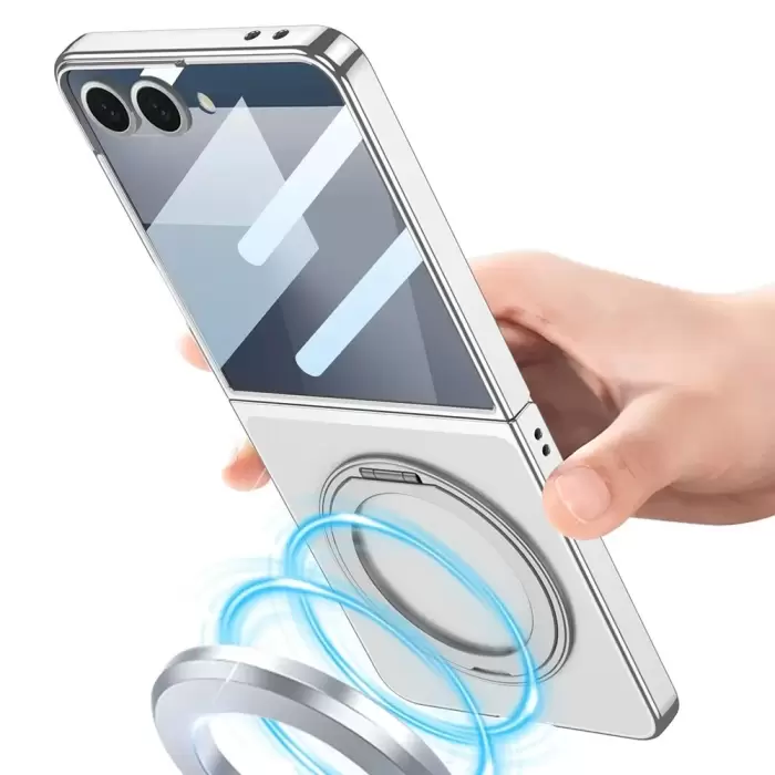 Samsung Z Flip 7 Kılıf Magsafe Kıpta KPT-02 Kapak - Şeffaf, Standlı, Şık Koruma