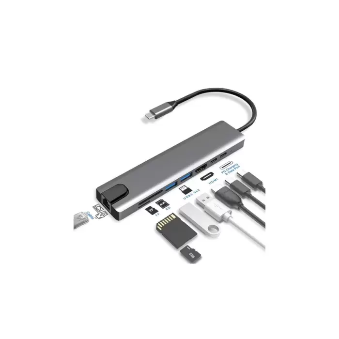 Lopard 8 In 1 Type C Hub HDMI Dönüştürücü Apple Macbook Pro/air iPhone iPad Matebook Uyumlu Çevirici Çoğaltıcı Ethernet RJ45 Sd Tf USB Type C Hub