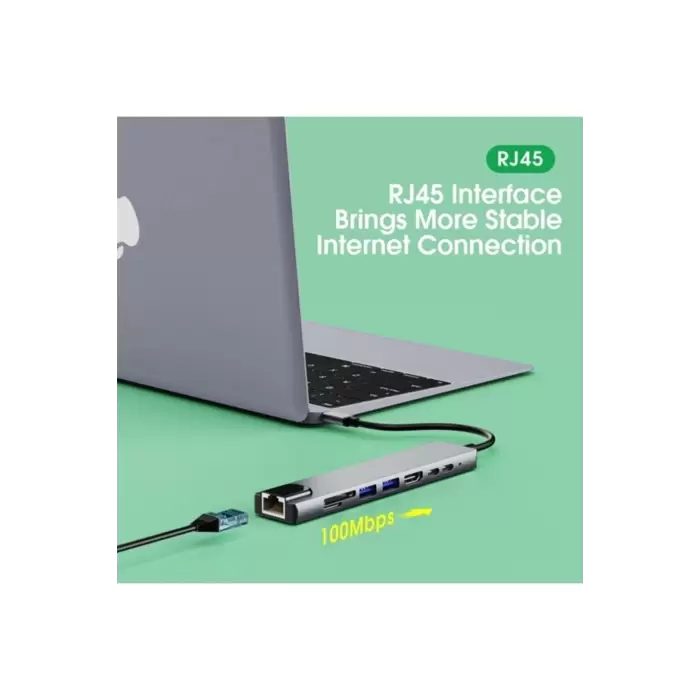 Lopard 8 In 1 Type C Hub HDMI Dönüştürücü Apple Macbook Pro/air iPhone iPad Matebook Uyumlu Çevirici Çoğaltıcı Ethernet RJ45 Sd Tf USB Type C Hub