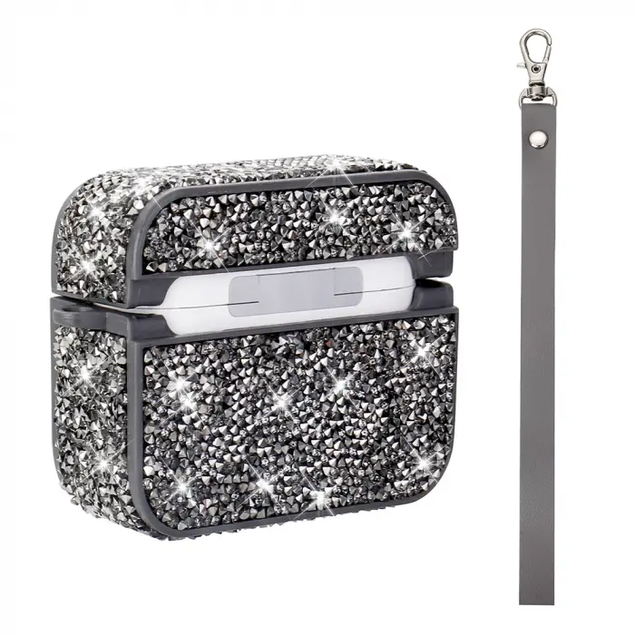 Apple Airpods 3. Nesil Lopard Airbag 45 Bilek Askı Aparatlı Simli Şeffaf Kılıf