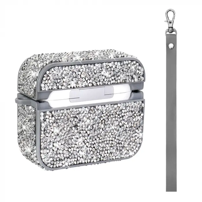 Apple Airpods 3. Nesil Lopard Airbag 45 Bilek Askı Aparatlı Simli Şeffaf Kılıf