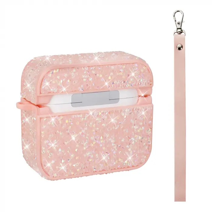 Apple Airpods 3. Nesil Lopard Airbag 45 Bilek Askı Aparatlı Simli Şeffaf Kılıf