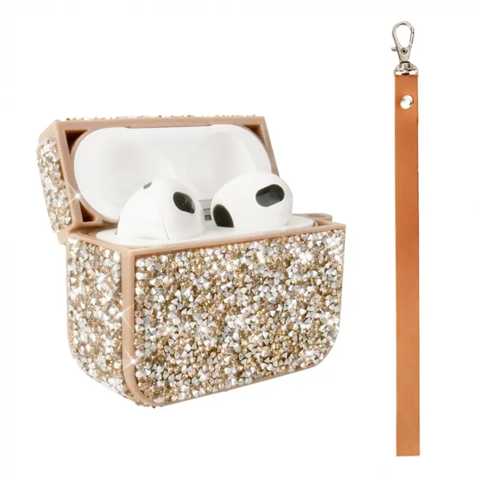 Apple Airpods 3. Nesil Lopard Airbag 45 Bilek Askı Aparatlı Simli Şeffaf Kılıf