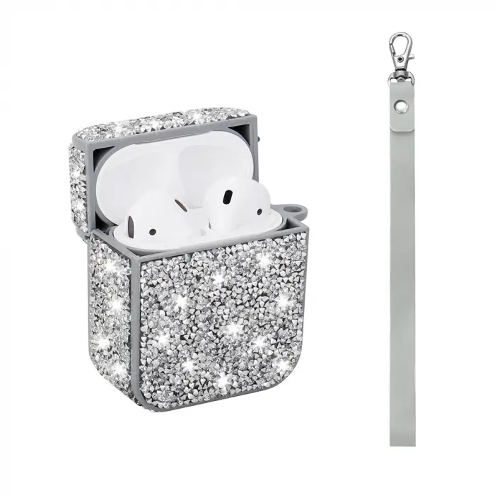 Apple Airpods Lopard Airbag 45 Bilek Askı Aparatlı Simli Şeffaf Kılıf