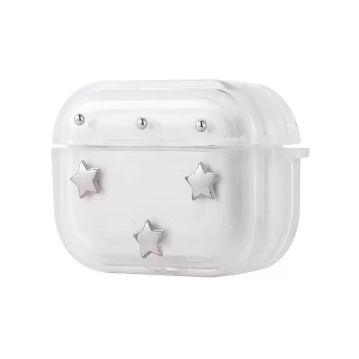 Apple Airpods Pro 2 Lopard Airbag 44 Airbag Tasarımlı Simli Şeffaf Kutup Kılıf