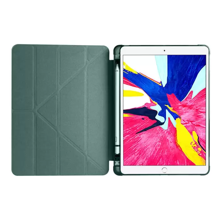 Apple iPad 10.2 (8.Nesil) Kılıf Lopard Tri Folding Kalem Bölmeli Standlı Kılıf