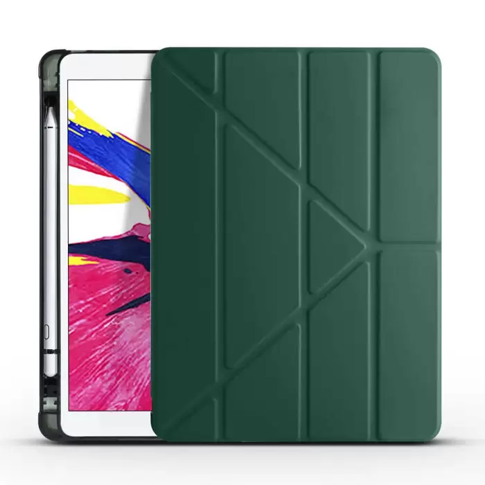 Apple iPad 10.2 (8.Nesil) Kılıf Lopard Tri Folding Kalem Bölmeli Standlı Kılıf