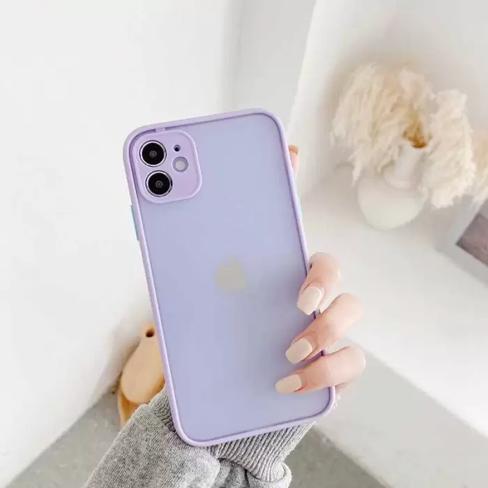 Apple iPhone 12 Mini Kılıf Renkli Tuşlu Mat Parmak Izi Yapmaz Kamera Korumalı Sert Silikon Kapak Hux