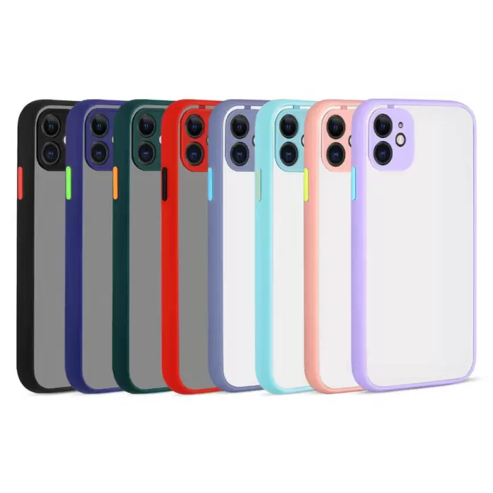 Apple iPhone 12 Mini Kılıf Renkli Tuşlu Mat Parmak Izi Yapmaz Kamera Korumalı Sert Silikon Kapak Hux