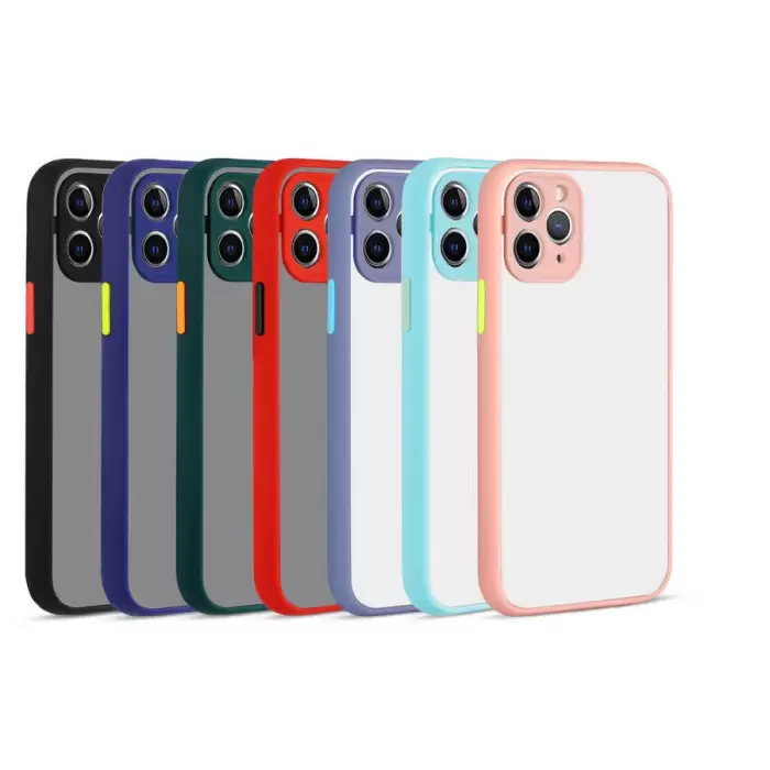 Apple iPhone 12 Pro Max Kılıf Renkli Tuşlu Mat Parmak Izi Yapmaz Kamera Korumalı Sert Silikon Kapak Hux