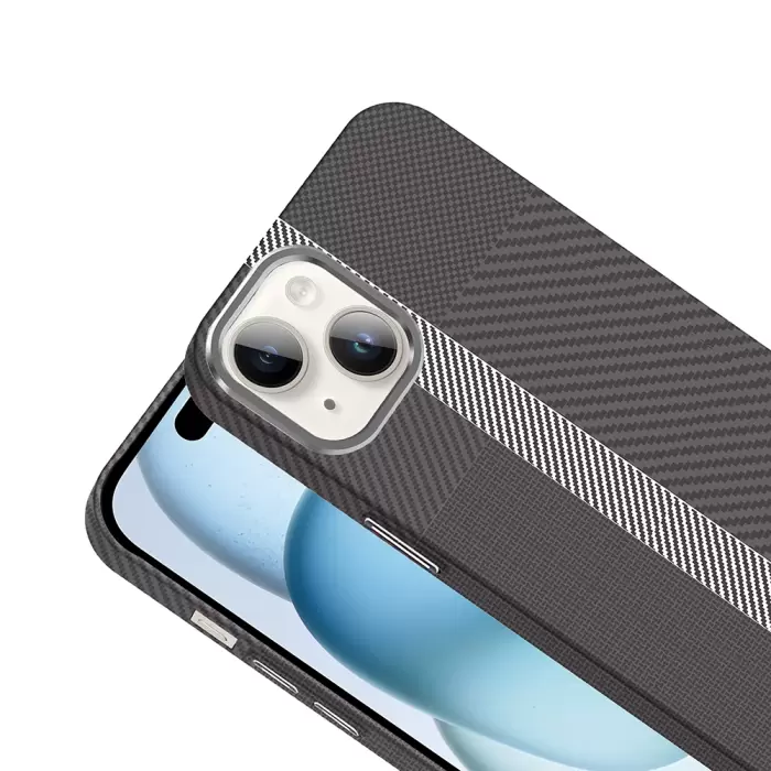 Apple İphone 13 Kılıf Magsafe Şarj Karbon Fiber Görünümlü Hafif Sağlam Gros Kapak