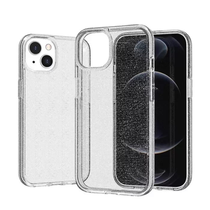 Apple İphone 13 Kılıf Parlayan Simli Şeffaf Lopard Redos Kapak