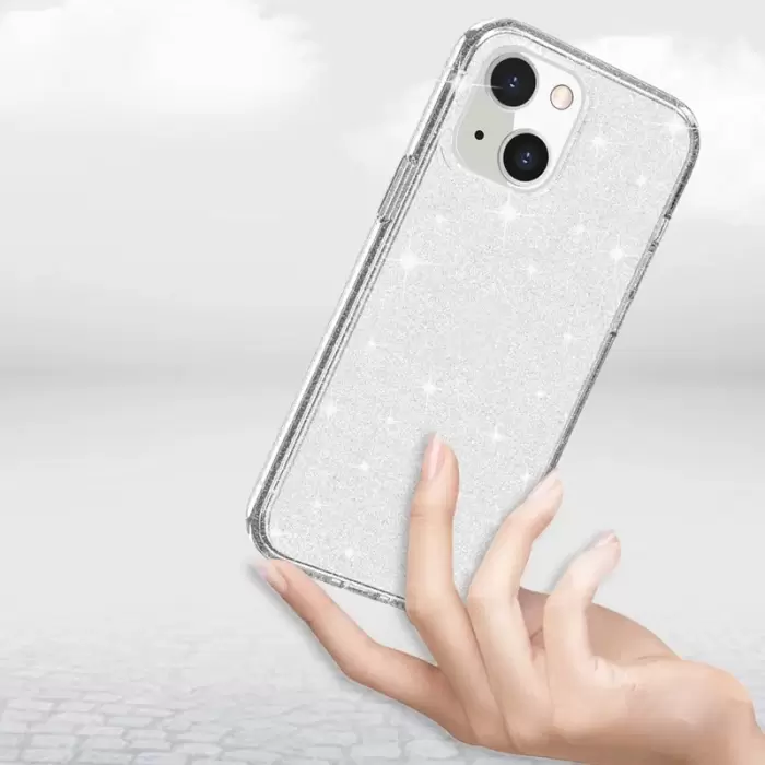 Apple İphone 13 Kılıf Parlayan Simli Şeffaf Lopard Redos Kapak