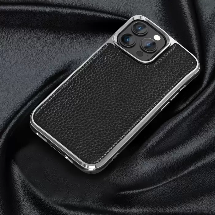 Apple İphone 13 Pro Kılıf Wiwu Genuine Leather Silver Calfskin Orjinal Deri Kapak