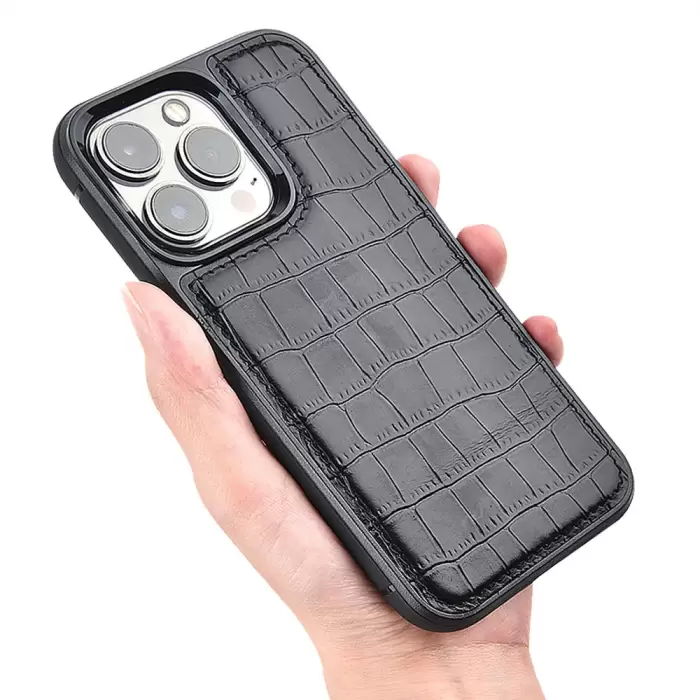 Apple İphone 13 Pro Max Kılıf Wiwu Croco Pattern Calfskin Orjinal Deri Kapak