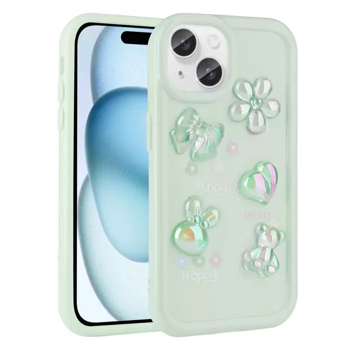 Apple iPhone 14 Kılıf Kabartma Figürlü Parlak Lopard Toys Silikon Kapak