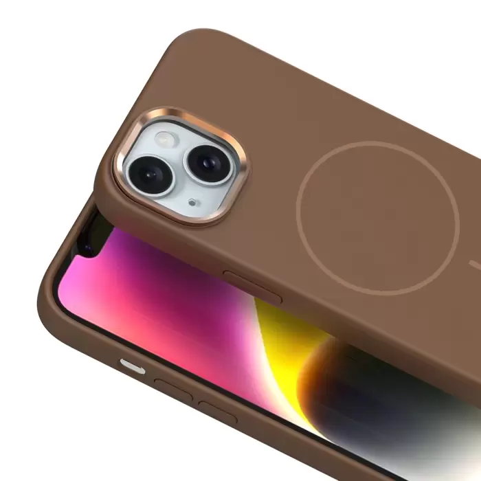 Apple İphone 14 Kılıf M-safe Şarj Özellikli Metal Kamera Çerçeveli Lopard Edi Silikon Kapak
