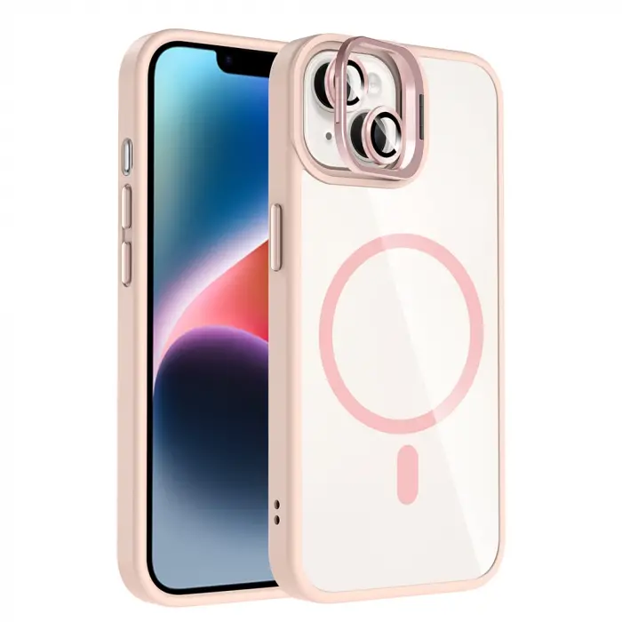 Apple İphone 14 Kılıf Standlı Ve Kamera Lens Hediyeli M-safe Şarj Özellikli Lopard Etro Kapak