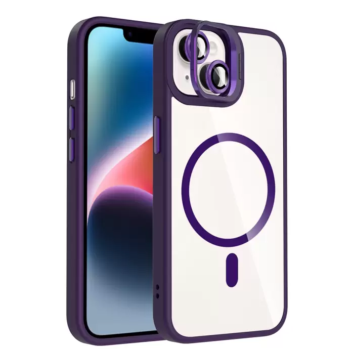 Apple İphone 14 Kılıf Standlı Ve Kamera Lens Hediyeli M-safe Şarj Özellikli Lopard Etro Kapak