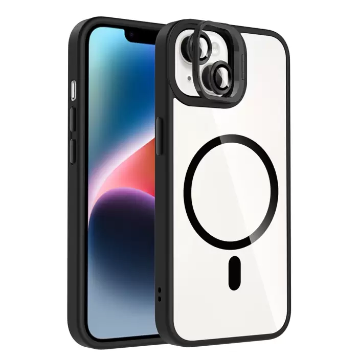 Apple İphone 14 Kılıf Standlı Ve Kamera Lens Hediyeli M-safe Şarj Özellikli Lopard Etro Kapak
