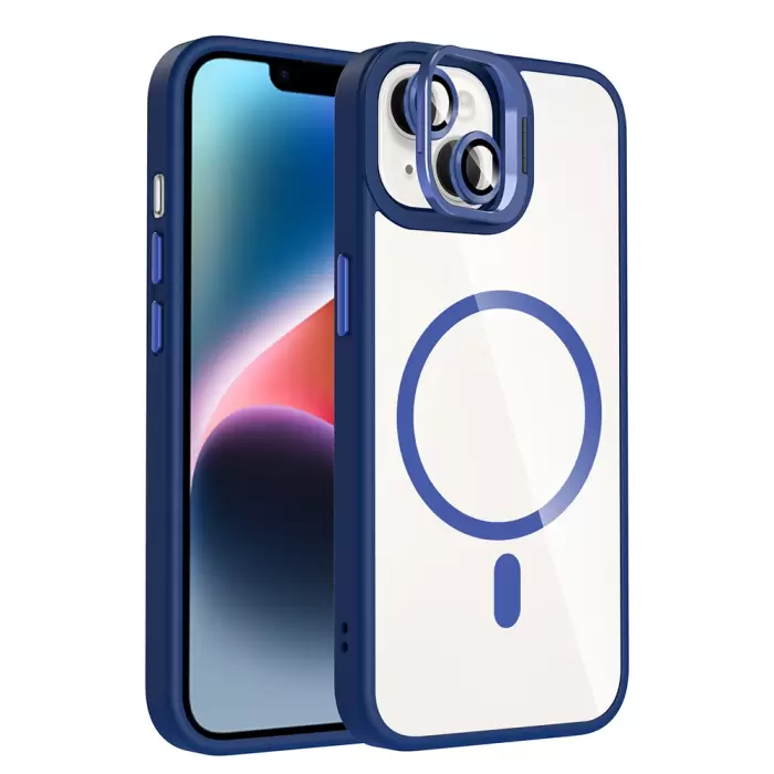 Apple İphone 14 Kılıf Standlı Ve Kamera Lens Hediyeli M-safe Şarj Özellikli Lopard Etro Kapak