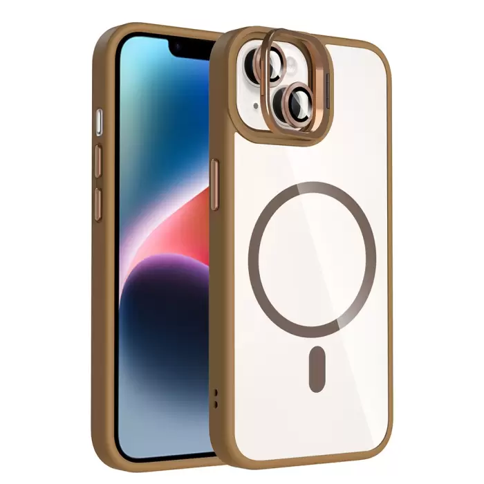 Apple İphone 14 Kılıf Standlı Ve Kamera Lens Hediyeli M-safe Şarj Özellikli Lopard Etro Kapak