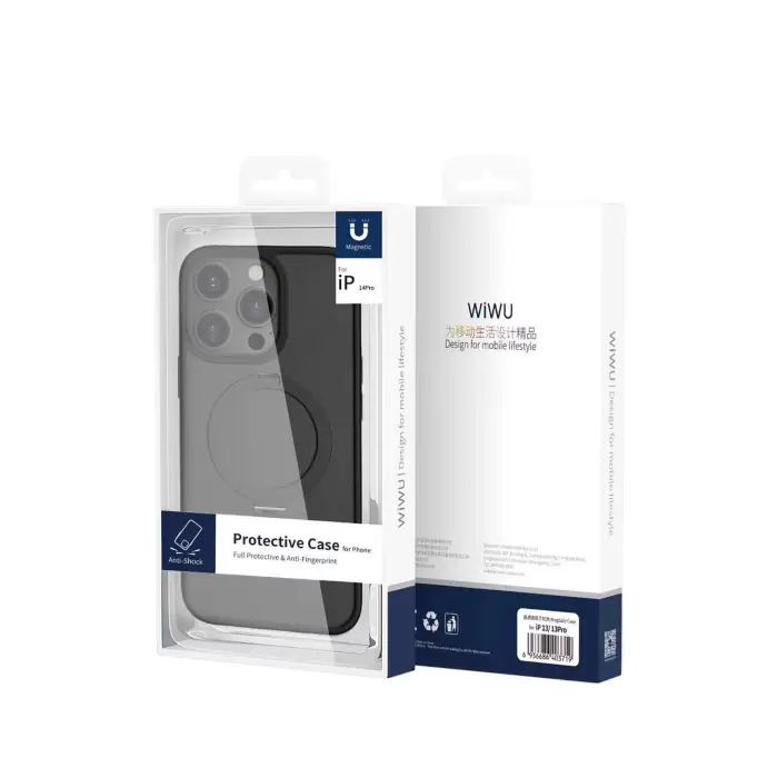 Apple İphone 14 Kılıf Wiwu Zmm-010 Magsafe Şarj Özellikli Parmak İzi Bırakmayan Mat Transparan Standlı Kapak