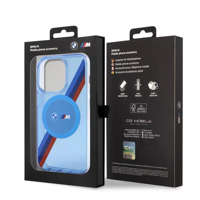 Apple İphone 14 Pro Kılıf Bmw Magsafe Şarj Özellikli Transparan Tricolor Stripes Orjinal Lisanslı Kapak