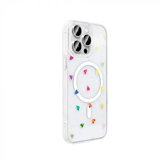 Apple İphone 14 Pro Kılıf M-safe Şarj Özellikli Şeffaf Lopard Folk Sert Kapak