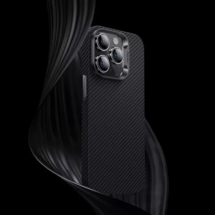 Apple İphone 14 Pro Kılıf Magsafe Özellikli Karbon Fiber Benks 600d Essential Kevlar Kapak