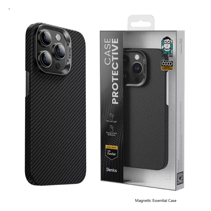 Apple İphone 14 Pro Kılıf Magsafe Şarj Özellikli Karbon Fiber Benks Mfm Lisanslı 600d Essential Kevlar Kapak