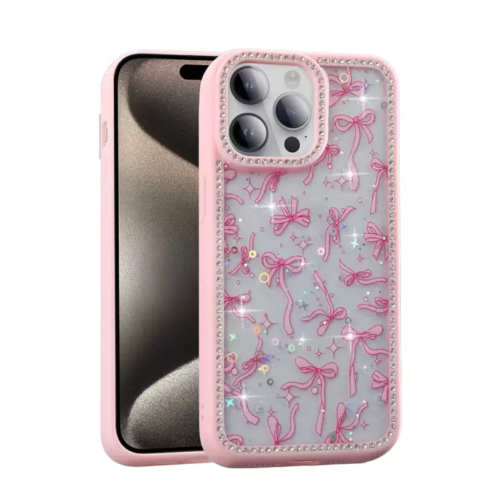 Apple İphone 14 Pro Kılıf Taşlı Ve Simli Tasarım Lopard Azra Kapak