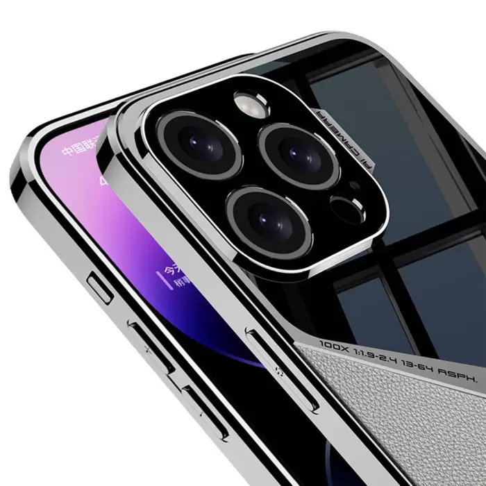 Apple iPhone 14 Pro Kılıf Ultra İnce Kamera Korumalı PC + Deri Arka Yüzey  X-Pro Kapak