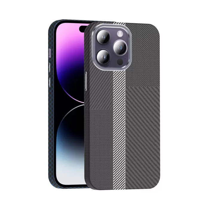 Apple İphone 14 Pro Max Kılıf Magsafe Şarj Karbon Fiber Görünümlü Hafif Sağlam Lopard Gros Kapak Telefon Kılıfı