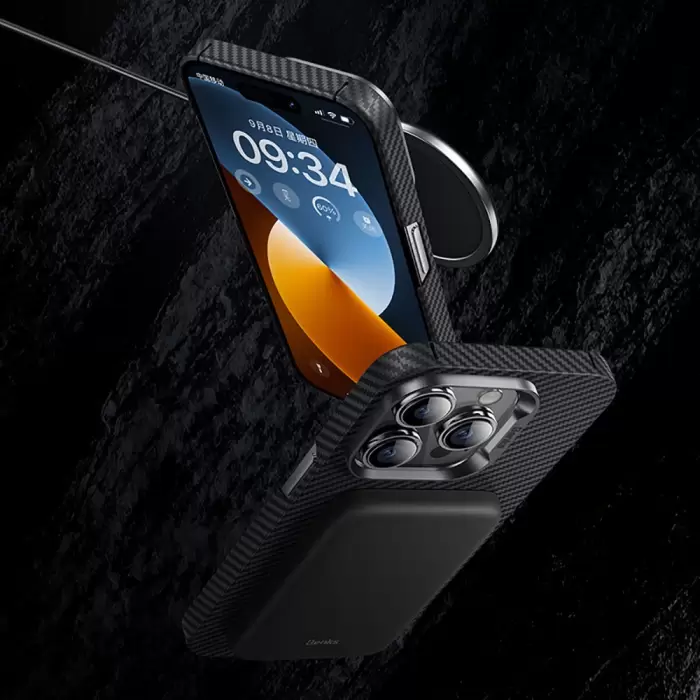 Apple İphone 14 Pro Max Kılıf Magsafe Özellikli Karbon Fiber Benks 600d Essential Kevlar Kapak