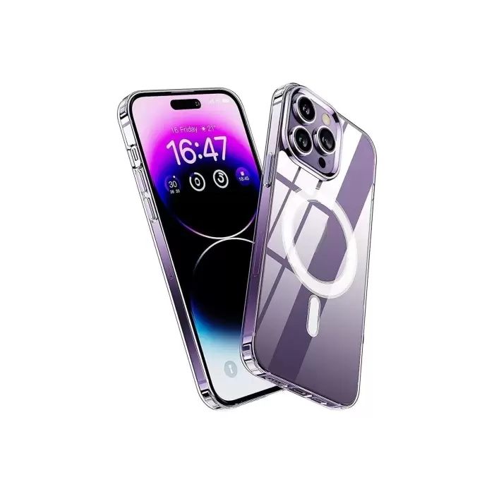 Apple Iphone 14 Pro Max Kılıf Magsafe Wireless Kablosuz Şarj Destekli Sert Şeffaf Darbe Emici Kapak