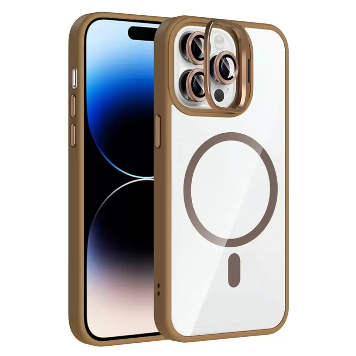 Apple İphone 14 Pro Max Kılıf Standlı Kamera Lens Koruma Hediyeli Magsafe Şarj Lopard Etro Kapak Koruyucu